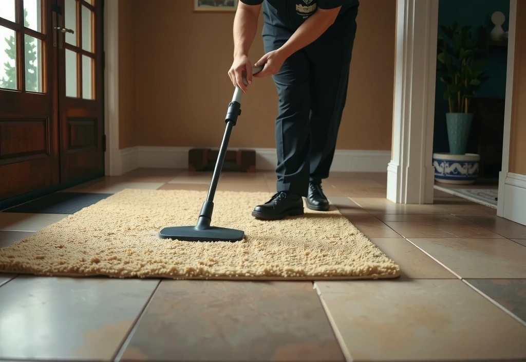 Professional placing doormat